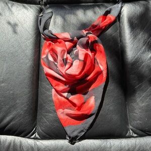 Large Square Scarf | Black with Red Poppies | Made in Italy